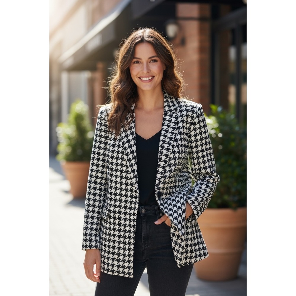 Torrid Women's Plus Size 1 Houndstooth Black and White Blazer Jacket